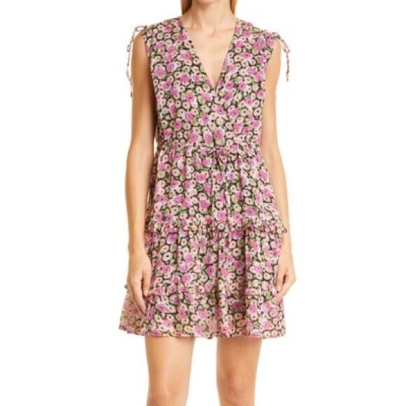Banjanan Becca Floral Ruffle Organic Cotton Minidress In Flower Carpet Black - Picture 1 of 8